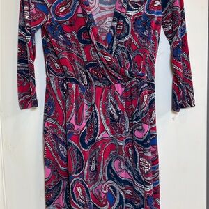 Charter Club Vibrant Paisley Long Sleeve Dress - Pink and Blue